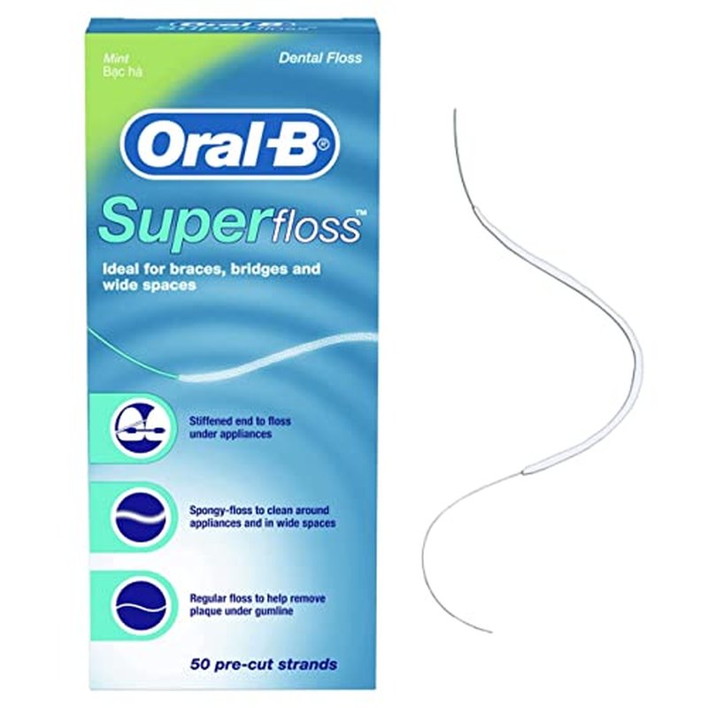 Oral-B Super Floss Mint Dental Floss for Braces Bridges - 50 Strips ( 2-pack )