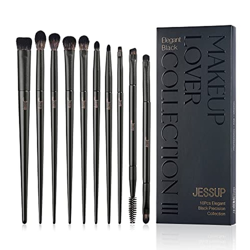 Eyeshadow Brush Set Jessup Eye Makeup Brushes Professional 10Pcs Blending Brush Eye Shadow Liner Brush Crease Brush Duo-end Brow Brush, Elegant Black T337