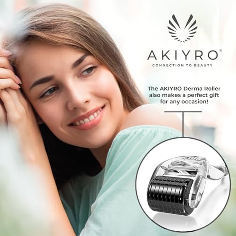 AKIYRO Derma Roller Titanium - 0.30mm Microderm Roller - Microneedle Roller with Case -Personal Use Microneedling Roller -192 Micro Needle Dermal Roller - At Home Microdermabrasion Face Roller (Black)