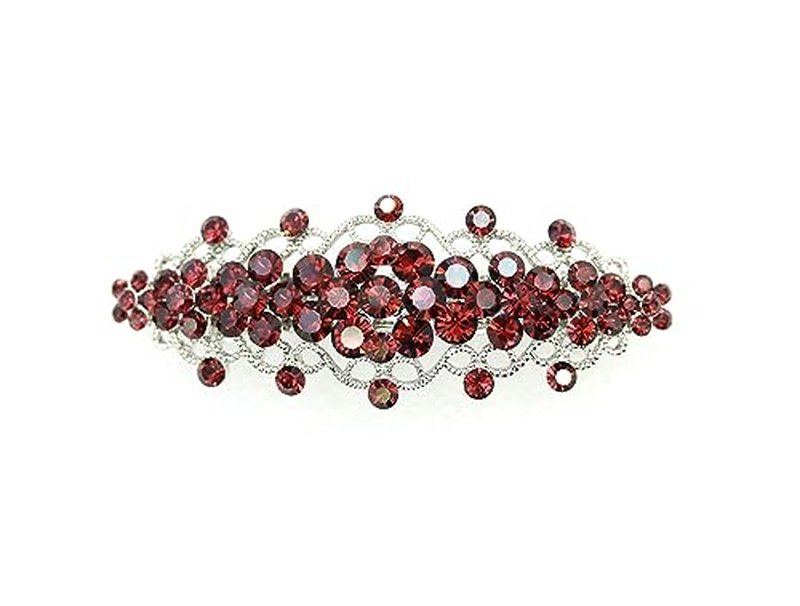 Faship Gorgeous Burgundy Rhinestone Crystal Floral Hair Barrette