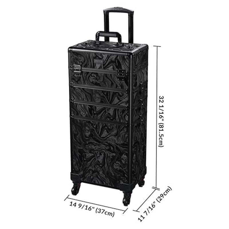 BYOOTIQUE Rolling Makeup Train Case 4in1 Cosmetic Trolley Organizer Case Lockable Salon Barber Case Traveling Cart Trunk with Wheels for Makeup Artist Trave Nail,CoyoteButtes Shadows