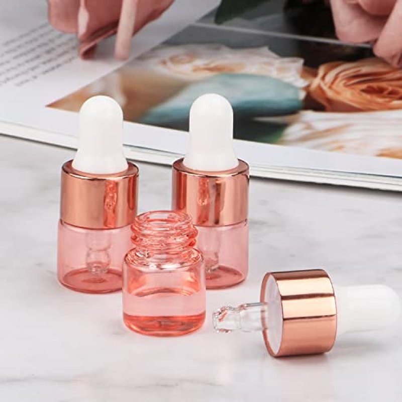 Wresty 15 Pcs Pink Glass Dropper Bottle Essential Oil Dropper Bottles Mini Glass Vials Cosmetic Liquid Container Perfume Aromatherapy Sample Bottles With Glass Eye Dropper (1ml(1/4 Dram))