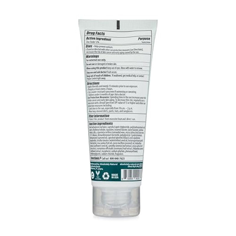 Absolutely Natural - SPF 15 Mineral Sunscreen - Broad Spectrum Water Resistant Moisturizer Lotion For Body & Face - With Non-Nano Zinc Oxide, Vitamin E, & Antioxidants - Made in USA, 3 Oz