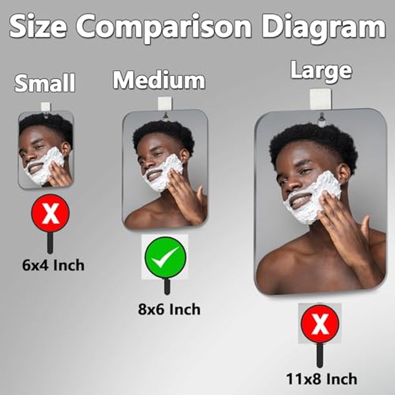 2 Pack Shower Mirror Fogless for Shaving, Medium 8 x 6 inch Plexiglass Hand Mirror for Shower, Plastic Small Wall Mirror for Travel, Unbreakable Shower Little Mirror, Camping Mirror, Hanging, Espejos