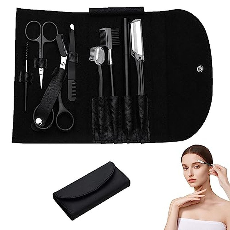 8PCS/SET Professional Eyebrow Shaping Grooming Kit - Beauty Tools Set with Leather Bag Eyebrow Grooming Kit for Women & Men, Eyebrow Trimming Kit With Razor Eyebrow Scissors and Brush with Comb