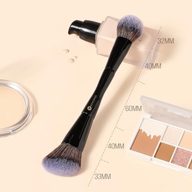 KINGMAS Foundation Makeup Brush, Double-ended Angled/Round Top Contour Makeup Brush for Beauty Blending Liquid Powder, Concealer Cream Cosmetics Blush Brush (Black)