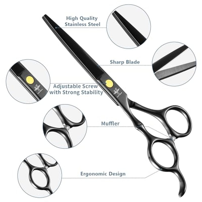 PURPLEBIRD Hair Cutting Scissors Kit, Professional Barber Scissors Hairdressing Shears Set with Stainless Steel Hair Scissors Thinning Scissors for Men Women Pet 10 Pcs Black