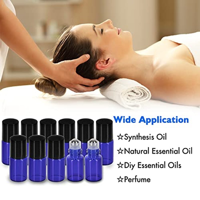 ZEJIA 2ML Essential Oil Roller Bottles, 24 Pack Cobalt Blue Roller bottles for oils, Mini Glass Roll on Bottles with Stainless Steel Roller Balls&2 Droppers