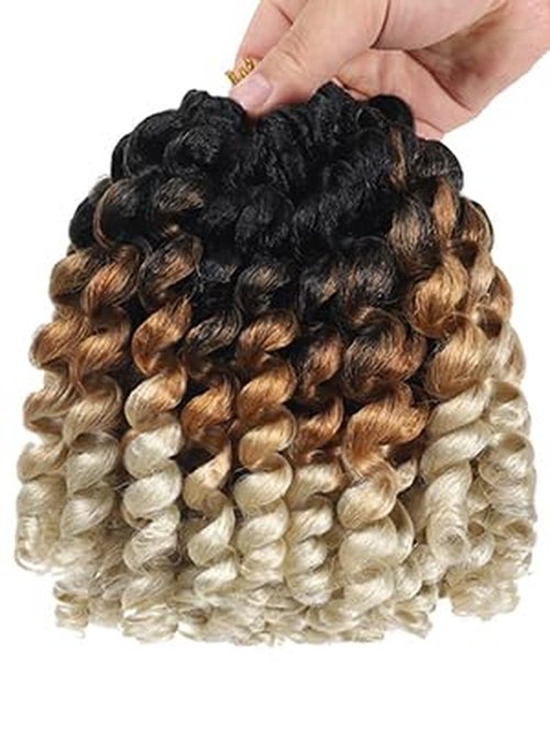 8 Inch Ombre Crochet Ringlet Twist Hair Extension (5PCS, 1B/27/613) - Wand Curl, Jamaican Bounce Colored Braids