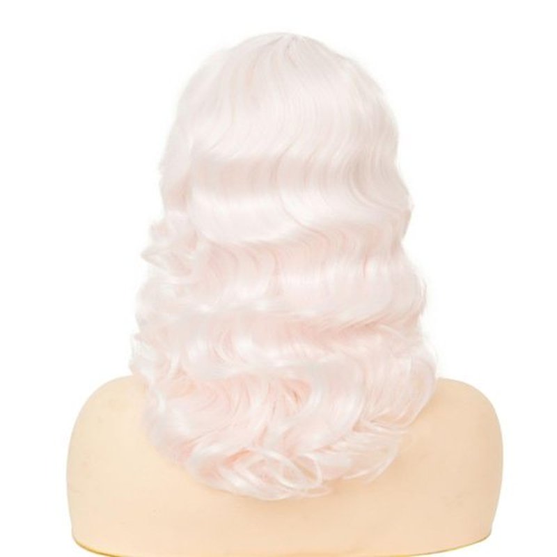 Salaibs Pink Finger Wave Wig for Women Long Curly Flapper Wigs Lady 1920s Synthetic Cosplay Costume Wig
