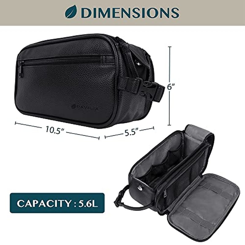 PAVILIA Toiletry Bag for Men, Travel Essentials Shaving Dopp Kit, Mens Travel Bag Toiletries Organizer Case for Grooming, PU Leather Water Resistant Cosmetic Bag Pouch (Black)