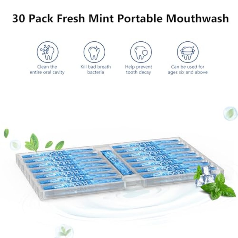 Mouthwash Travel Size, Portable Fresh Breath Mouthwash, Alcohol-Free, ICY Mint Flavor, Mini Pack – Mouthwash to Go for On-The-Go Freshness, Bulk Packets 0.41 Fl Oz (Pack of 30)