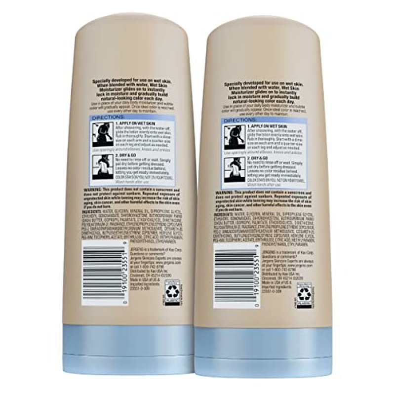 Jergens Natural Glow Wet Skin In-Shower Self Tanner Body Lotion, Fair/Medium Skin Tones (pack of 2)