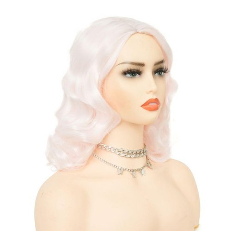 Salaibs Pink Finger Wave Wig for Women Long Curly Flapper Wigs Lady 1920s Synthetic Cosplay Costume Wig