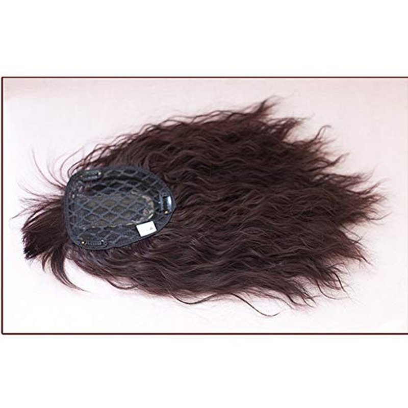 RemeeHi Clip on Curly Wavy Synthetic Top Wiglet Hairpieces for Thinning Loss Hair， Topper Hairpieces with Bangs for Women Dark Brown 18 inch(Thin)