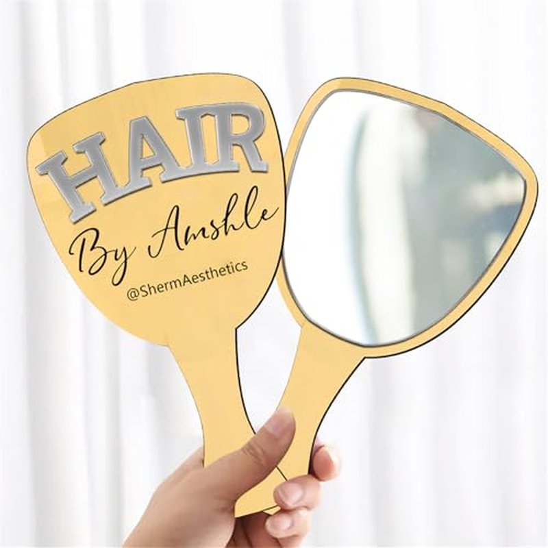 Tammnjo Personalized Acrylic Name Hair Technician Prop Mirror Custom Barber Handheld Mirror Social Media Prop Beauty Room Prop Decor Makeup Photo Prop Hair Salon Prop Decor Aesthetics Signage,D2-Hair