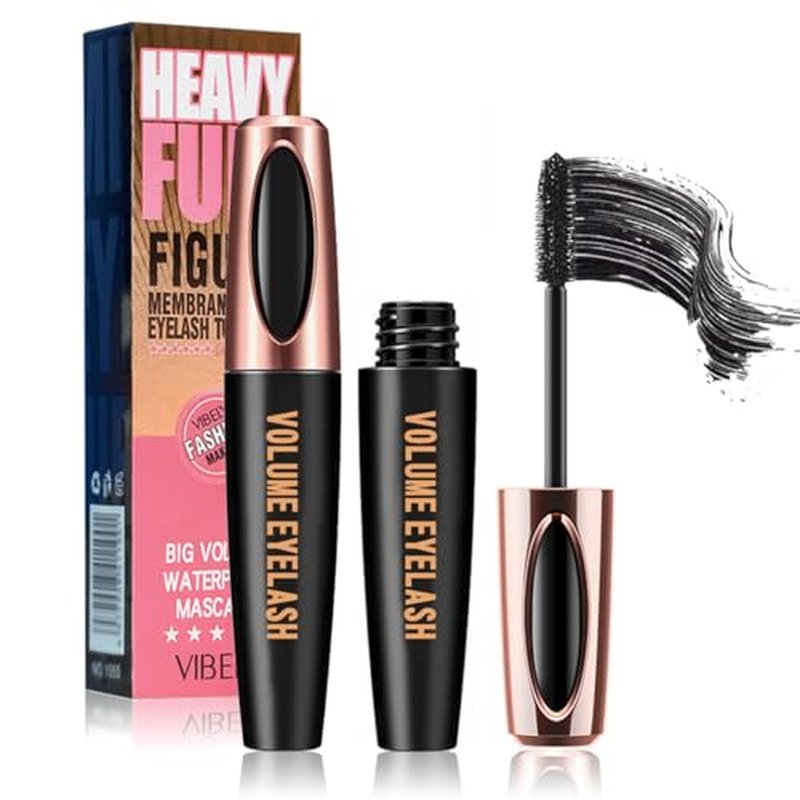 4D Silk Fiber Lash Mascara, Voluminous Fiber Mascara Waterproof & Smudge-Proof Long-Lasting 24 Hours No Flaking Longer Thicker Eyelashes, No Clumping, Extension Stays On All Day (1 Pack)