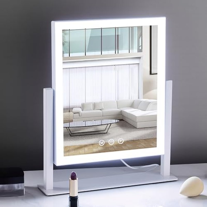 HIEEY Hollywood Vanity Mirror with Lights, Makeup 9 Dimmable Bulbs Three Color Lighting Modes, and 5X Magnification Mirror, Smart Touch Control, 360°Rotation (White)