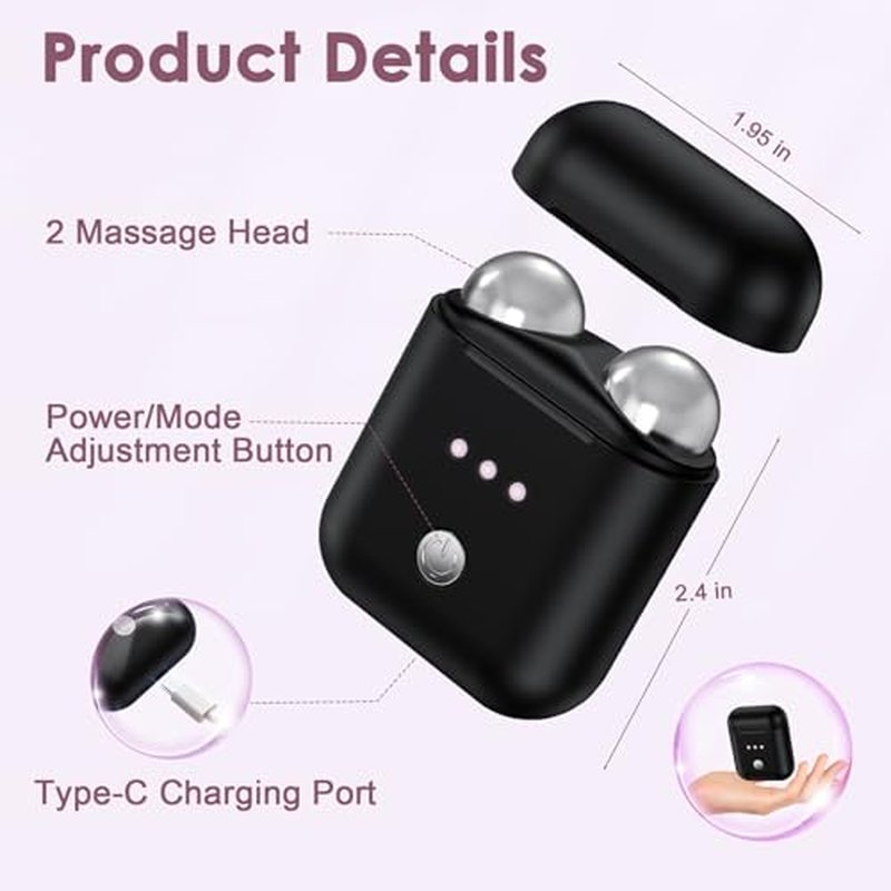Mini Facial Firming Device, Face and Neck Skincare Device with Vibration Mode, Portable Facial Roller Massager Tool for Man and Woman, Black