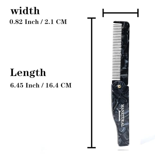 MANETURAL 80L Fine Tooth Comb Pocket Comb - 6.4" Hair Comb for Women and Kids, Beard Care or Mustache，Grooming Comb for Men，Handmade Saw Cut Hand Polished. (1 PACK, Black Tokyo)