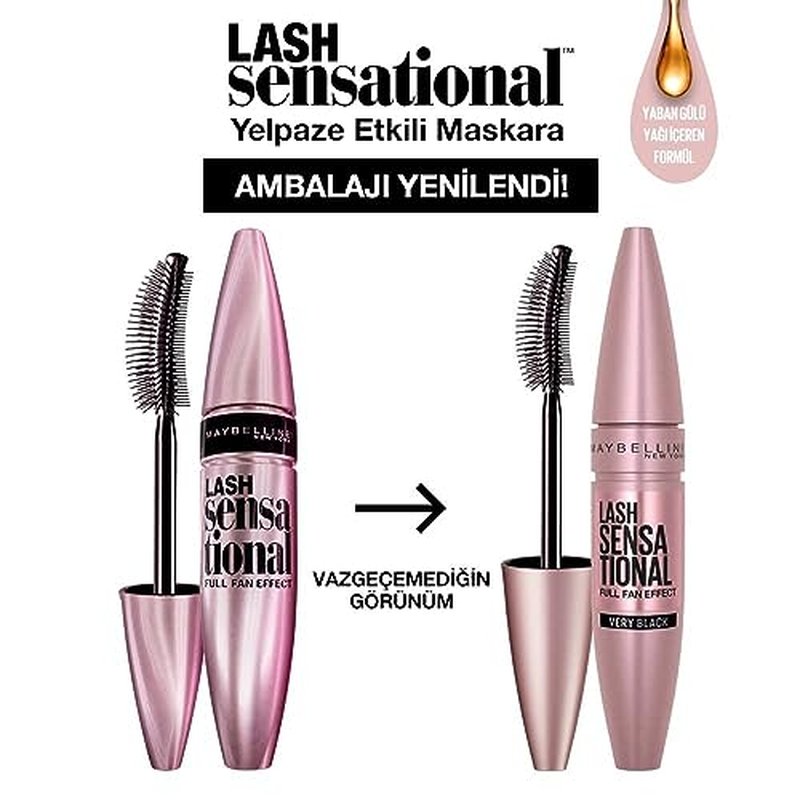 Maybelline Lash Sensational Washable Mascara + Boosting Eyelash Serum Bundle, Includes 1 Mascara in Blackest Black and 1 Lash Serum