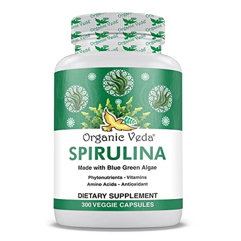 Organic Veda Spirulina Capsules, 1500mg - Green Superfood Dietary Supplement - Organic Blue-Green Algae Packed with Nutrients, Vitamins, Amino Acid, & Antioxidant - Vegan, Gluten-Free - 300 Count