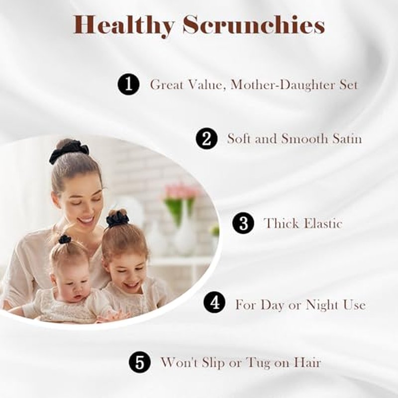 Gwabee 9 Pack Satin Hair Scrunchies for Women, No Damage Hair Ties Soft Scrunchie - Ideal Elastic Ponytail Holders for Curly Thick Hair, 3 Sizes Scrunchies Accessories Set for Women Girls (Black)