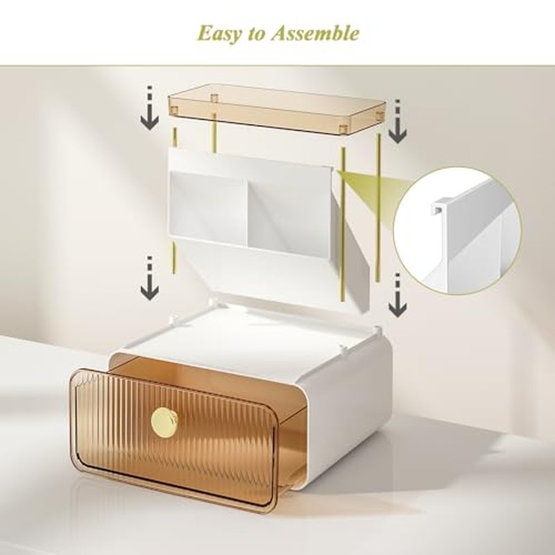 FOLLOWIN Makeup Organizer with Storage Drawer,Cosmetic Display with Lipsticks Brush Holder Perfume Tray,Organize Cosmetics and Beauty Supplies for Vanity,Dresser,Bathroom,Desktop Organizer,Amber