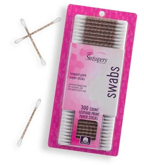 Swisspers Premium Leopard Paper Swabs – 300 Count (Pack of 1) – Fun and Stylish Cotton Swabs with Leopard Print Design – 100% Cotton Tips for Beauty and Personal Care