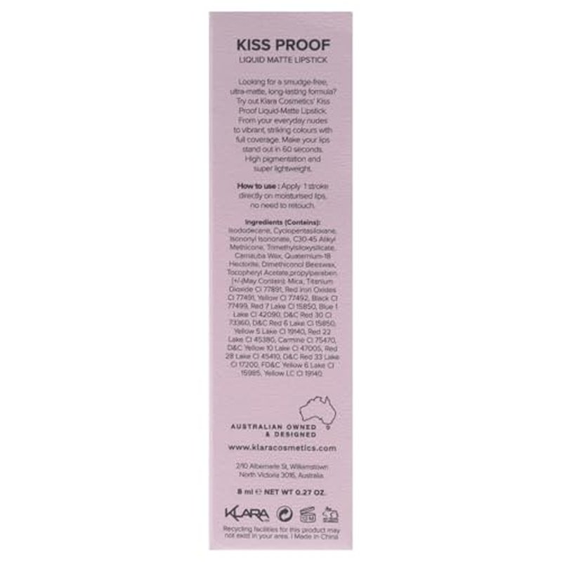Klara Cosmetics Kiss Proof Lipstick Liquid Matte - Liquid Lipstick for Women - Long Lasting Lipstick - Matte Lipstick - 23 Provocative Pink - 0.3 oz