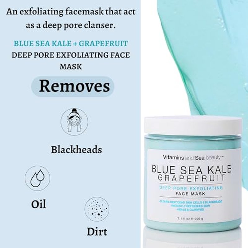 VITAMINS AND SEA BEAUTY, Exfoliating Face Mask Deep Cleansing Purifying Blackhead Pore Control with Blue Sea Kale and Grapefruit, Skincare for All Skin Types, 8.5 Fl Oz