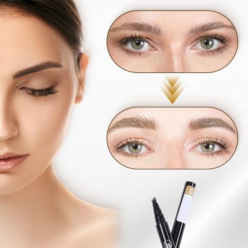 2PCS Microblading Eyebrow Pencil, 2025 New Magic Eyebrow Tattoo Pencil 4 Fork Tip, Natural Waterproof Makeup Fine Stroke Eyebrow Pencil Long-Lasting Eyebrow Pen (Black)