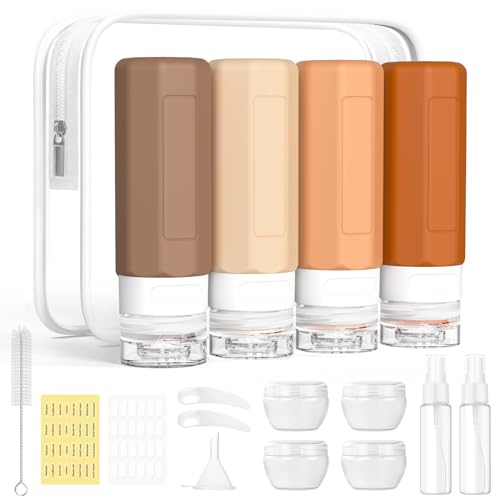 Redfly 17PCS Travel Bottles for Toiletries, TSA Approved Travel Size Containers, Leak Proof Travel Containers for Toiletries, Silicone Travel Kit for Shampoo, Conditioner, Lotion & Creams Apricot