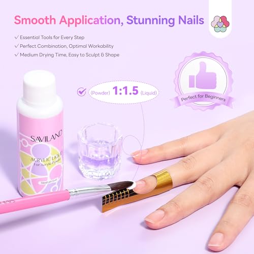 SAVILAND Essentials Acrylic Nail Kit: Premium Easy All-in-1 Nail Kit with Clear White Pink Acrylic Powder EMA Monomer Nail Drill Full Tools For Beginners Extension Carving Home DIY