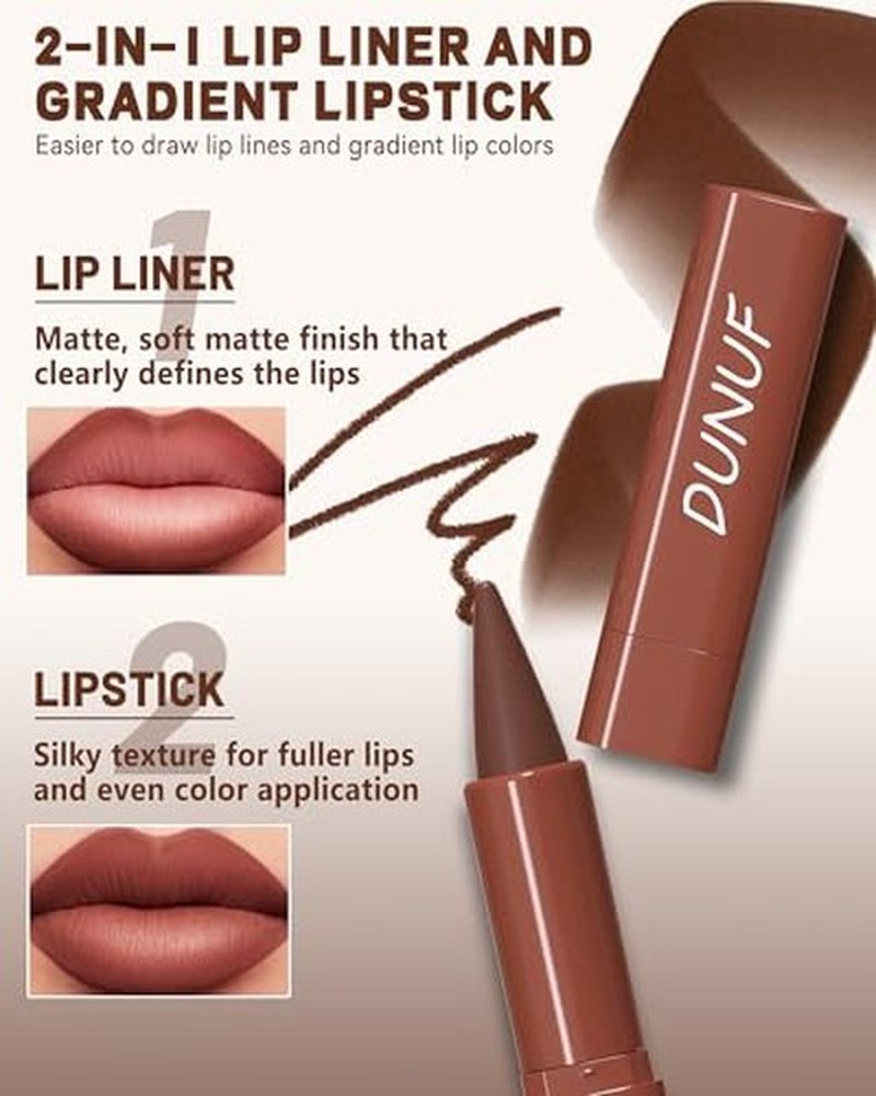 3 Colors 2 in 1 Lip Liner Lipstick Set, Gradient Matte Nude Dark Brown Red Lip Liner Velvet Plumping Lip Pencil, Women High Pigmented Long Lasting Lip Crayon Makeup for Gradual Ombre Effect,01+03+05