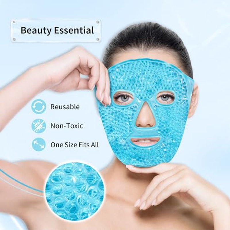 Cooling Eye Mask and Ice Face Mask Set for Reducing Puffiness, Bags Under The Eyes, Sinus, Redness, Pain Relief, Dark Circles, Migraine, and Hot Cold Use Reusable with Super Soft Lining (Blue Set)
