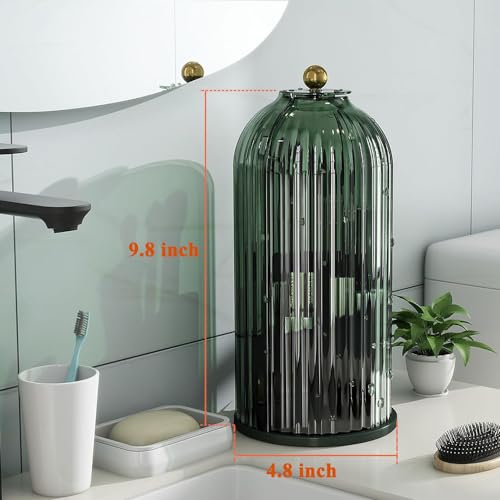 Zufudo Makeup Brush Holder Organizer with Lid 360° Rotating Makeup Organizer Countertop Dustproof Cosmetics Organizer for Vanity Bathroom, All Black