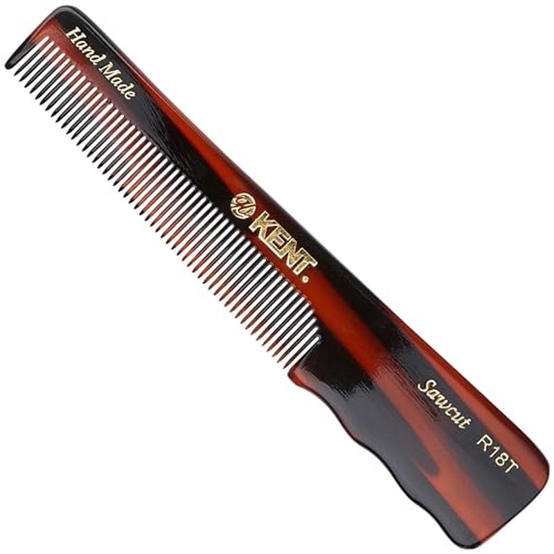 Kent R18T Fine Tooth Comb for Men, Handmade Hair Comb for Styling Comb for Men with Fine Hair, Mustache Comb and Pocket Beard Comb for Men with Thumb Grip, Saw Cut and Hand Polished, Made in England