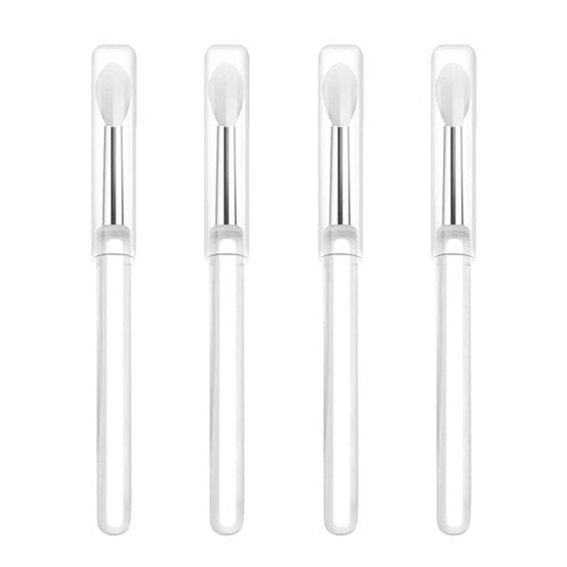 LORMAY Silicone Lip Brushes with Transparent Handles and Caps. Perfect Tools for Applying Cream Lip Mask, Eyeshadow, and Lipstick (4pcs, White)