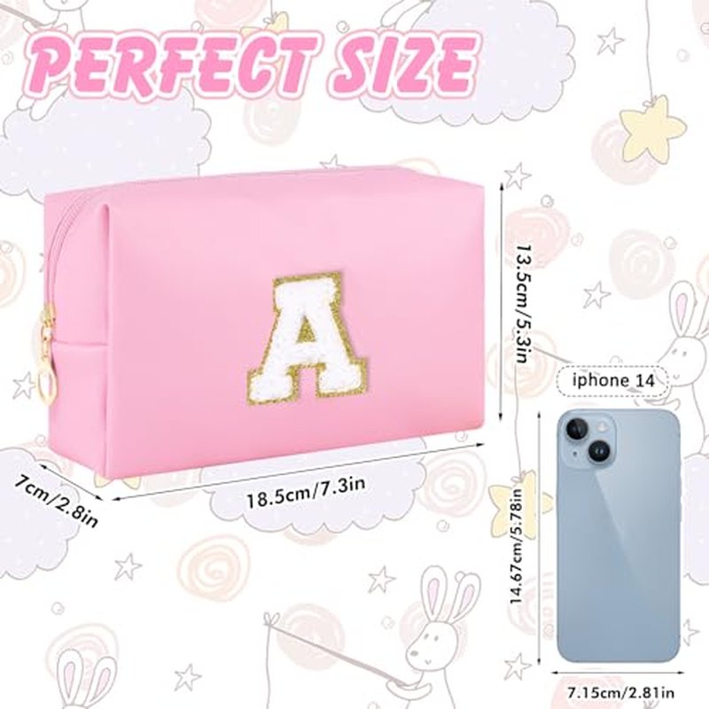 URSKYTOUS Initial Makeup Bag Personalized Preppy Travel Small Cosmetic Bag Cute PU Pink Chenille Letter Makeup Pouch for Purse Waterproof Zippered Toiletry Organizer for Women Girls Kids Friends (Z)