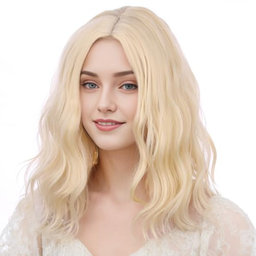 Ufindcos Mixed Blonde Wig for Kids Child Short Curly Wavy Wig for Girls Side Part Mixed Blonde Wig Blonde Natural Synthetic Hair Wig with Wig Cap