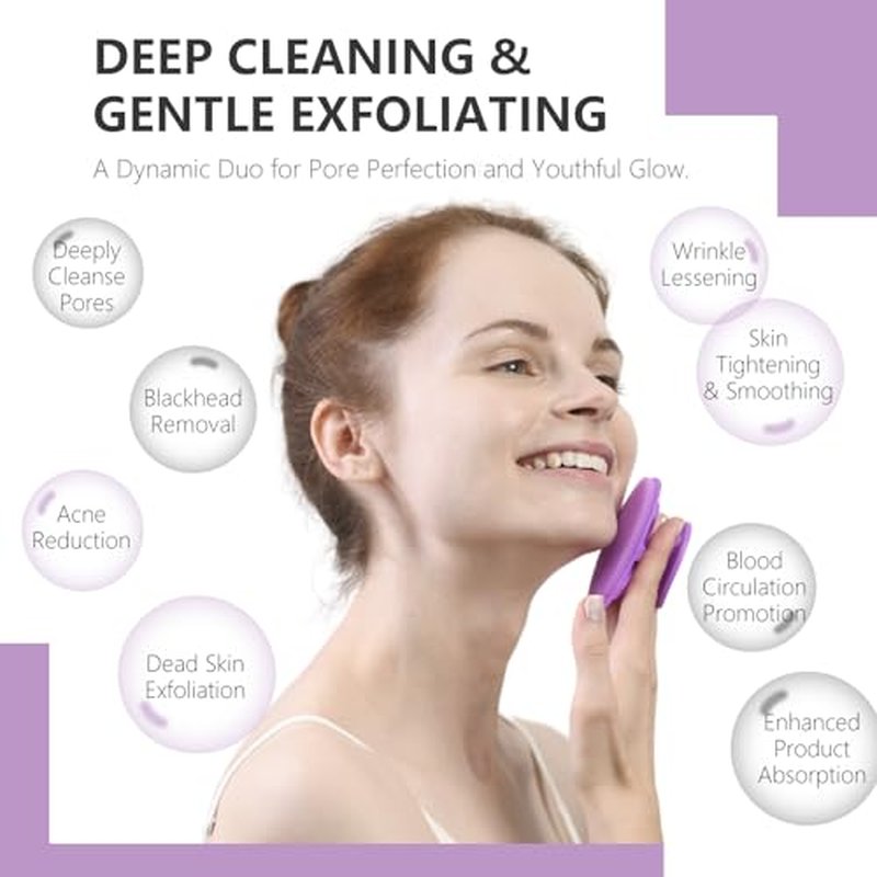 BEAUTAIL Silicone Face Scrubber 2 Pack, Manual Facial Cleansing Brush, Gentle Face Exfoliator for Sensitive Skin, Skin Care Exfoliating Face Brush for Men and Women, Black+Purple
