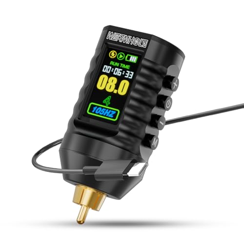 Wormhole Wireless Tattoo Power Supply Rechargeable Cordless Tattoo Battery Pack 1800mAh Portable Tattoo Battery RCA Lithium Battery with LED Digital Display For Tattoo Pen Rotary Tattoo Machine WB14-A