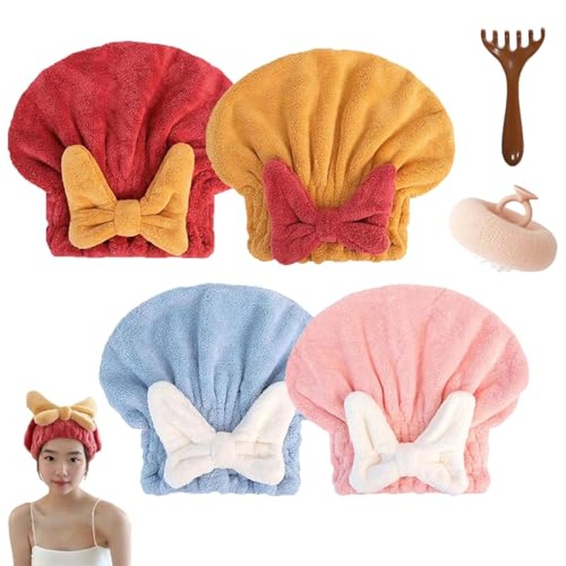 TETNYWP Beyonddraw Super Absorbent Hair Towel Wrap for Wet Hair, Microfiber Hair Towel Wrap for Women Long Hair, Towel Hair Wrap for Kids, Curly Hair Drying Towels Fast Dry (4PCS-A)