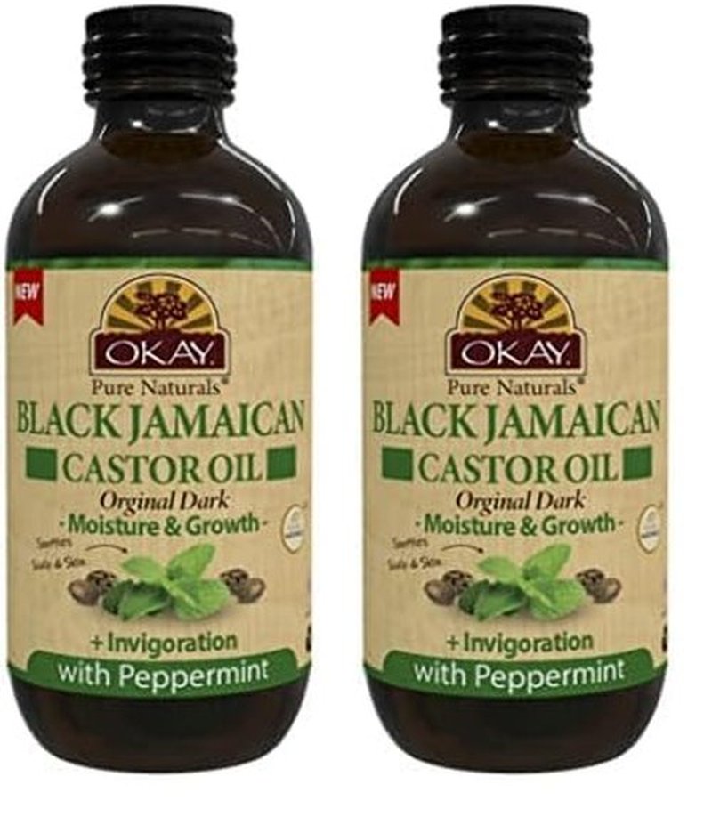Okay Black Jamaican Castor Oil Original Dark with Peppermint 4oz / 118ml (Pack of 2)