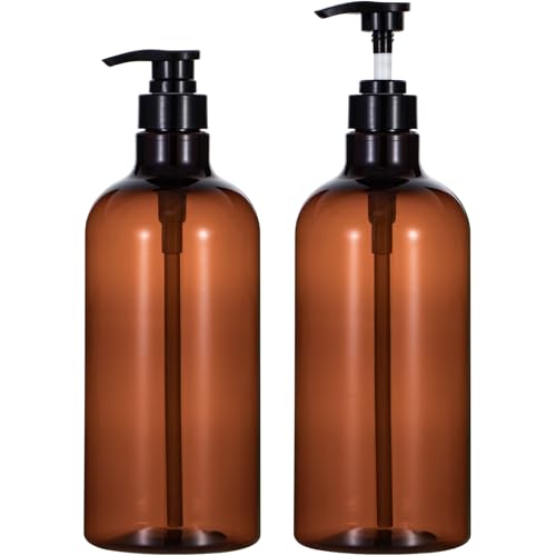 Yebeauty Pump Bottle Dispenser, 10oz 300ml Empty Plastic Shampoo Conditioner Dispenser, Refillable Shower Soap Dispenser Pump Bottle Liquid Containers for Kitchen Bathroom, 2 Pack Black