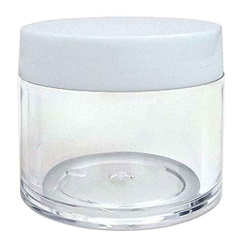 Beauticom 30g/30ml (1 fl. oz.) Double Wall Clear Plastic Leak Proof Jars with Flat Top Lids for Creams, Lotions, Make Up, Powders, Glitters, and more... (Color: White Lid, Pieces: 24)