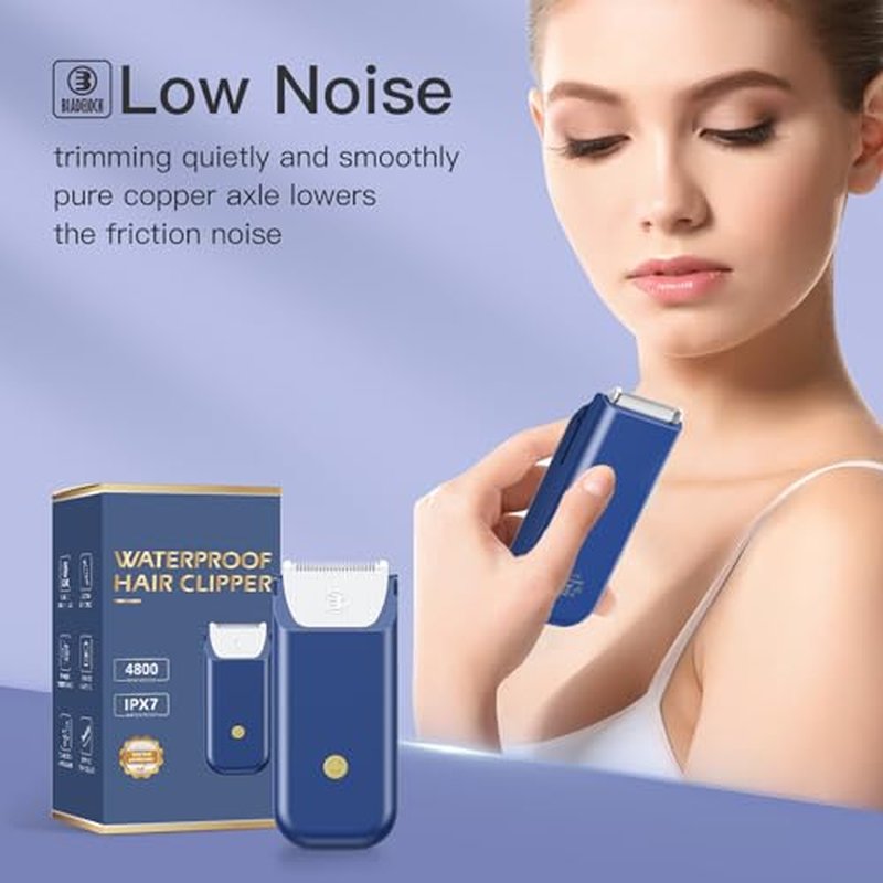 LEMULEGU Women Bikini Trimmer - Pretty Mini Wet/Dry Body Shaver Groomer Waterproof Rechargeable Cordless Hair Removal Razor for Gental Grooming Blue