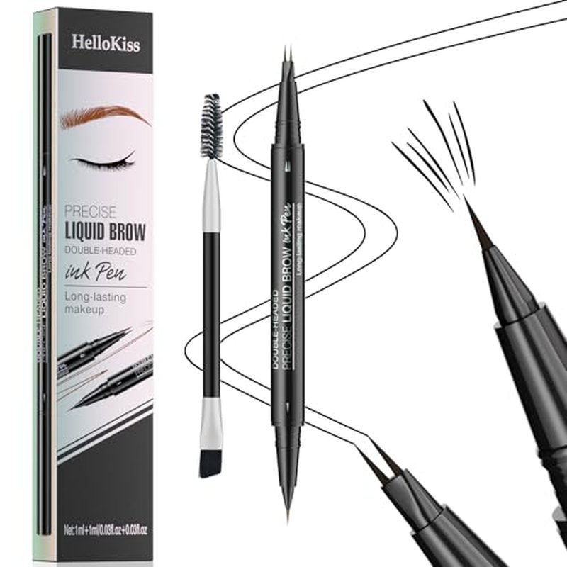 Microblading Eyebrow Pencil,2-in-1 Dual-Ended Eyebrow Pen with 2 Tip brow pen and Precise Brush-Tip,Natural Waterproof and Long-Lasting Brow Pen (Black)