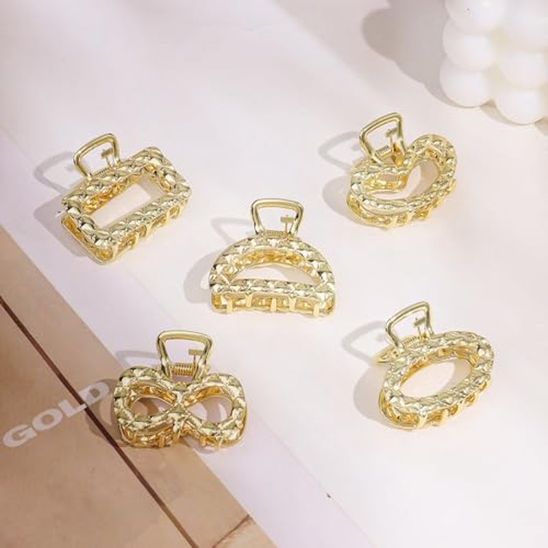 CWJCYTNSN Small Gold Hair Clips for Women, 10PCS Metal Hair Claw Clips for Thick Thin Hair, Cute Nonslip Hair Clips Strong Hold Hair Accessories Fashion Gold Jaw Claw